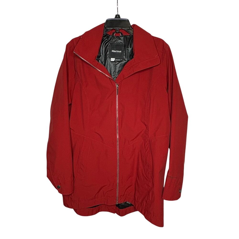 Marmot Hooded Lined Red Longline Rain Windbreaker Weatherproof Jacket XL